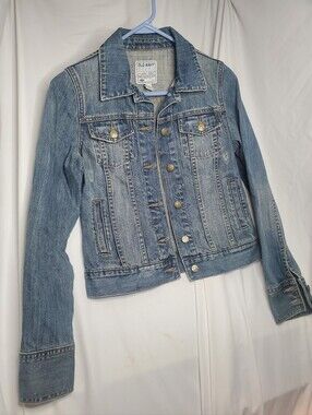 Old Navy Womens Denim Jean Jacket XS extra small Cottagecore Distressed Short